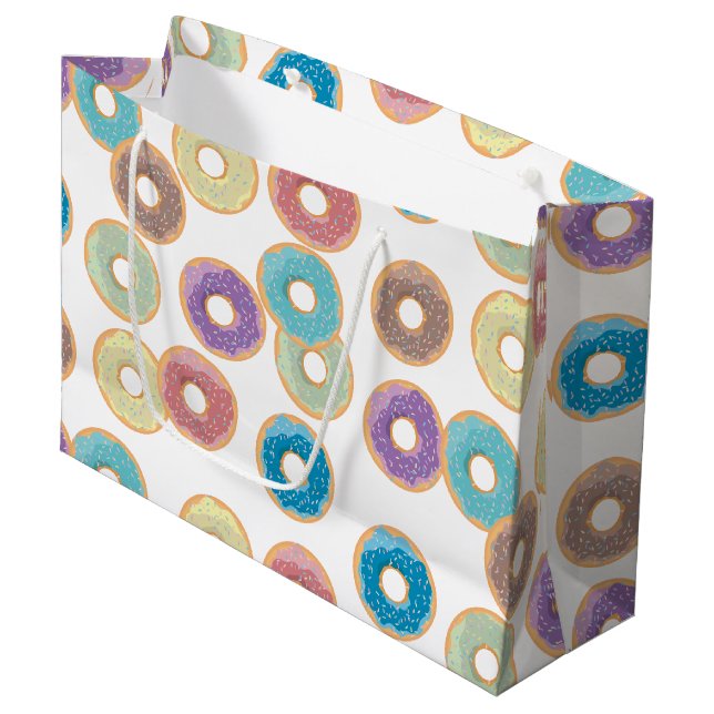 Colourful Pastel Doughnuts & Sprinkles Pattern Large Gift Bag (Front Angled)