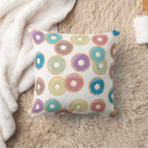Colourful Pastel Doughnuts & Sprinkles Pattern Throw Pillow