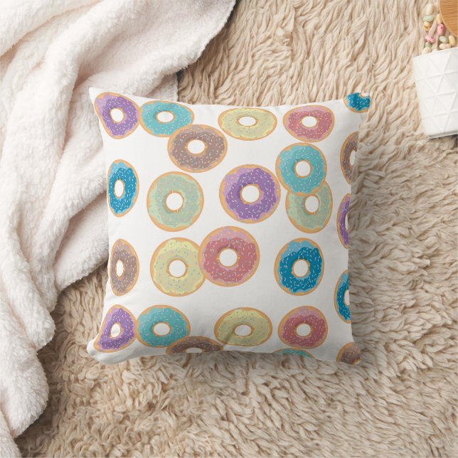 Colourful Pastel Doughnuts & Sprinkles Pattern Throw Pillow (Blanket)