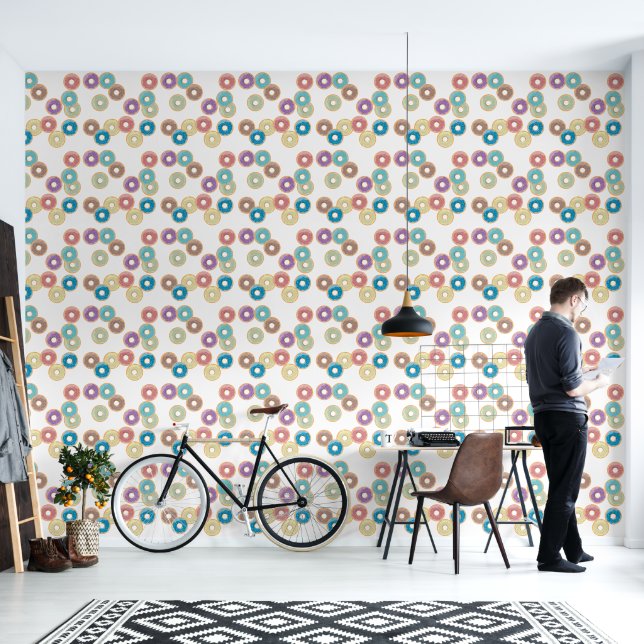 Colourful Pastel Doughnuts & Sprinkles Pattern Wallpaper (Living Room)