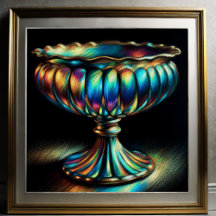 Colourful Pastel Drawing Antique Art Glass Compote
