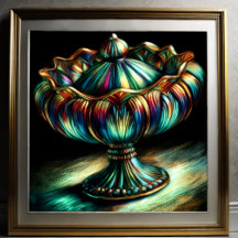 Colourful Pastel Drawing Antique Art Glass Compote