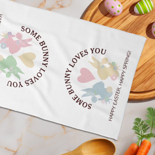 Colourful Pastel Easter Bunnies with Heart Kitchen Towel (Creator Uploaded)