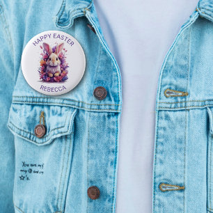 Colourful Pastel Easter Bunny & Watercolor Florals 2 Inch Round Button