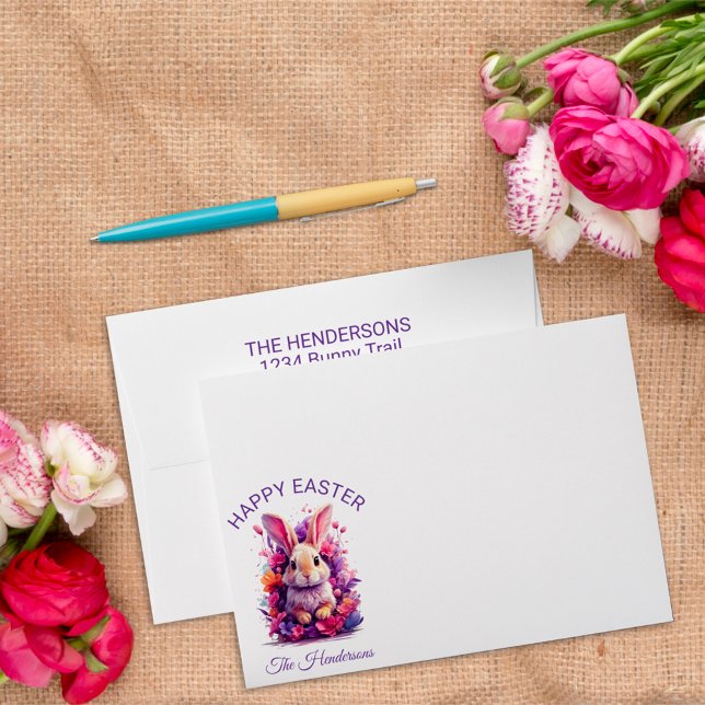 Colourful Pastel Easter Bunny & Watercolor Florals Envelope (Creator Uploaded)