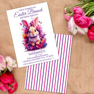 Colourful Pastel Easter Bunny & Watercolor Florals Invitation