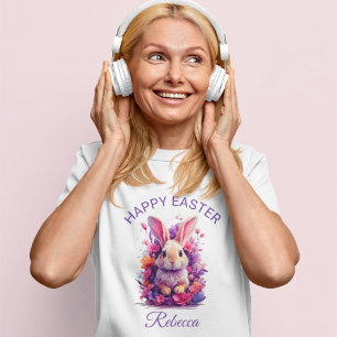 Colourful Pastel Easter Bunny & Watercolor Florals T-Shirt