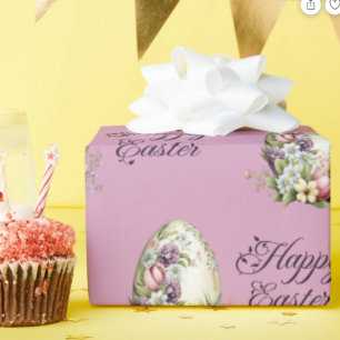Colourful Pastel Easter Eggs Floral Pattern Purple Wrapping Paper