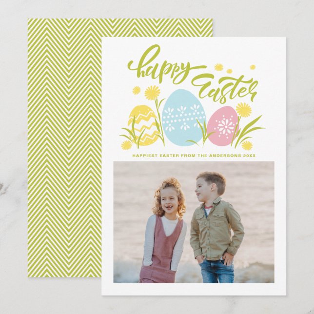 Colourful Pastel Easter Eggs Happy Easter Photo Holiday Card (Front/Back)