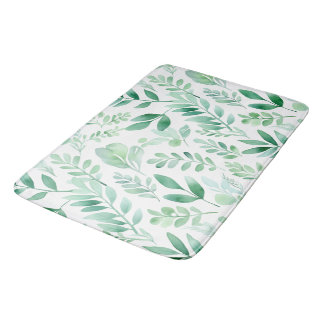 Colourful Pastel Eucalyptus Watercolor Leaves  Bath Mat