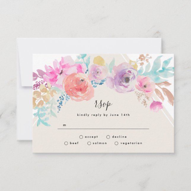 Colourful Pastel Flower Garden Wedding RSVP Card (Front)