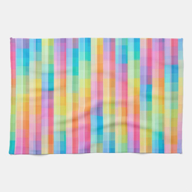 Colourful Pastel Geometric Tiles Squares Pattern | Kitchen Towel (Horizontal)