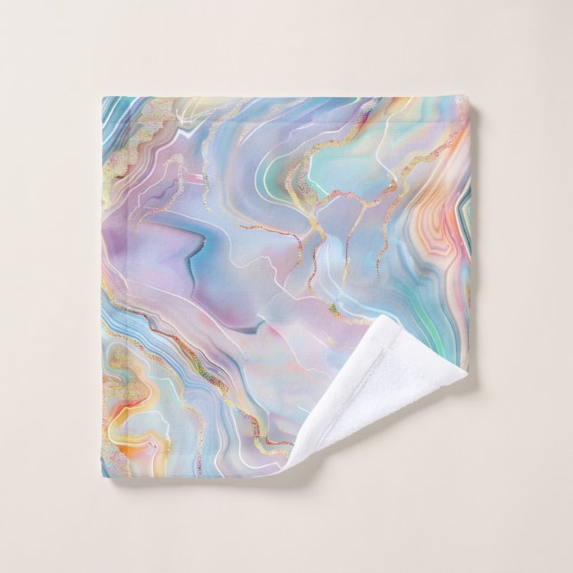 Colourful Pastel Gold Agate Marble Decorative Bath Towel Set (Wash Cloth)