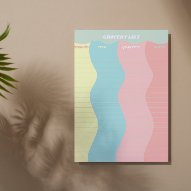 Colourful Pastel Groovy Retro Grocery List Notepad (Creator Uploaded)