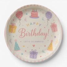 Colourful Pastel Happy Birthday Party Paper Plate