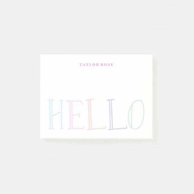 Colourful Pastel Hello Personalized Post It Notes (Front)