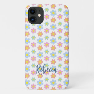 Colourful pastel hippy flowers girly 70s design iPhone 11 case