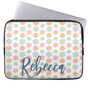 Colourful pastel hippy flowers girly 70s design laptop sleeve