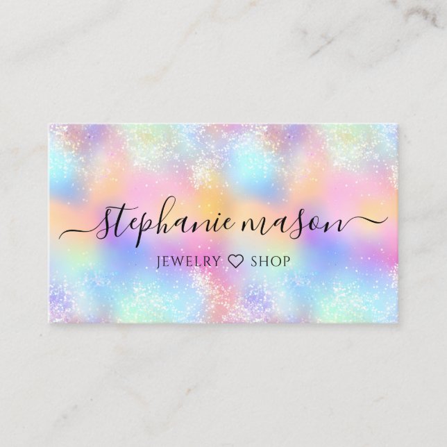 Colourful Pastel Holographic Glitter Girly Calling Card (Front)