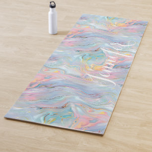 Colourful Pastel Holographic Marble Swirls Yoga Mat