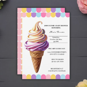 Colourful Pastel Ice Cream Sundae Baby Shower Invitation