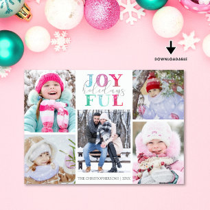 Colourful Pastel JOYFUL HOLIDAYS 5 Photos Holiday Card