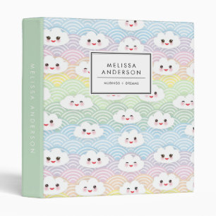 Colourful Pastel Kawaii Clouds Pattern Binder