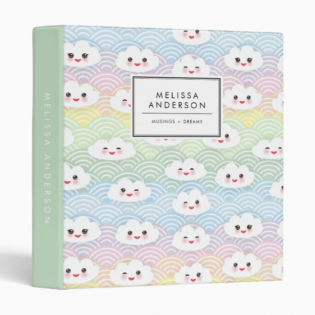 Colourful Pastel Kawaii Clouds Pattern Binder (Front/Spine)