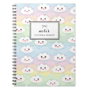 Colourful Pastel Kawaii Clouds Pattern Personalize Notebook