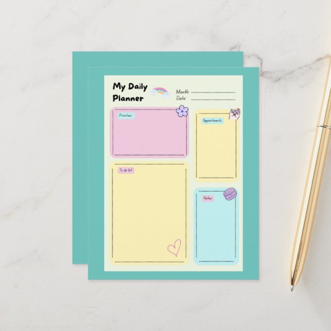 Colourful Pastel Kawaii Cute Daily Planner (Front/Back In Situ)