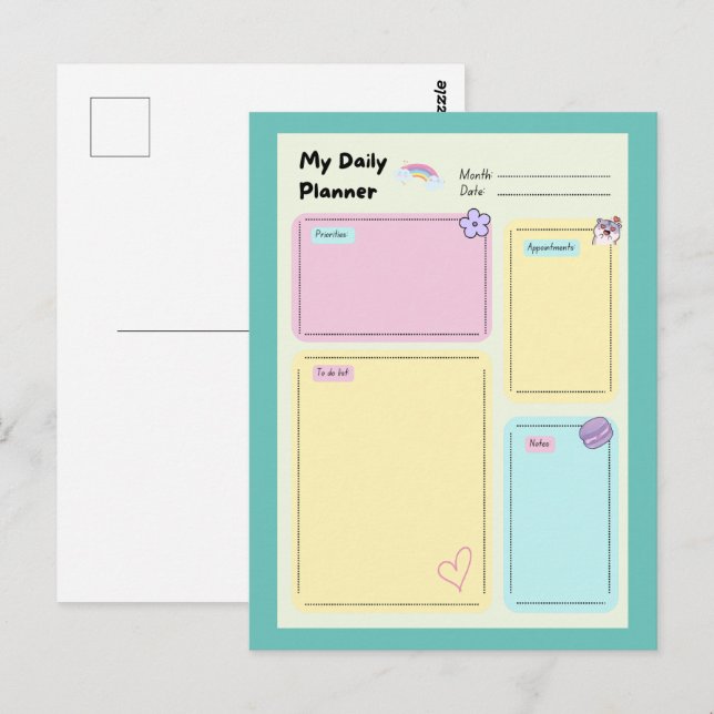 Colourful Pastel Kawaii Cute Daily Planner Postcard (Front/Back)