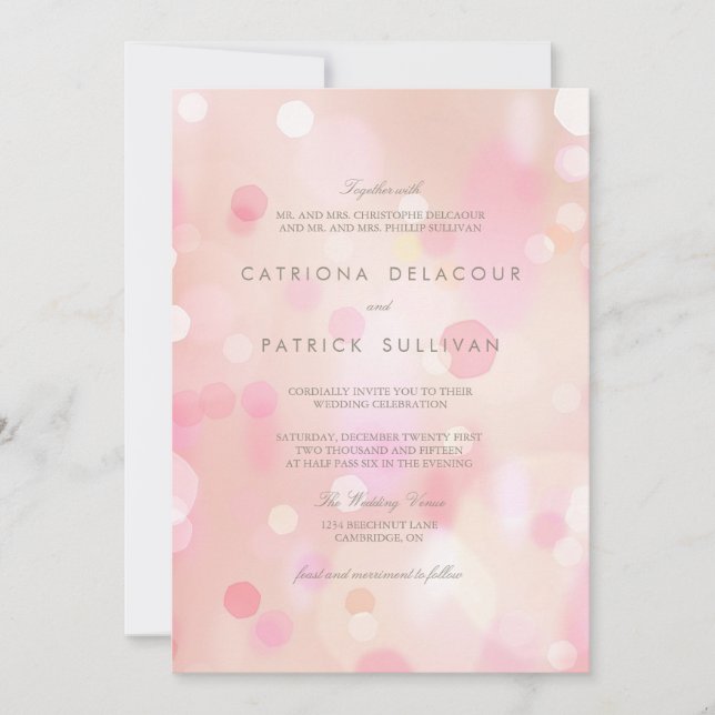 Colourful Pastel Lights Bokeh Wedding Invitation (Front)