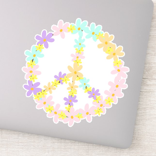 Colourful Pastel Mermaid Colours Floral Peace Sign (Detail)