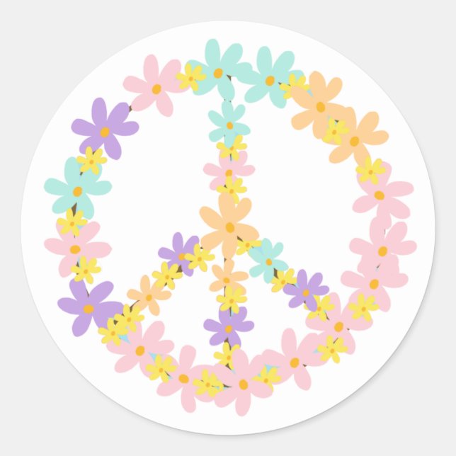 Colourful Pastel Mermaid Colours Floral Peace Sign Classic Round Sticker (Front)