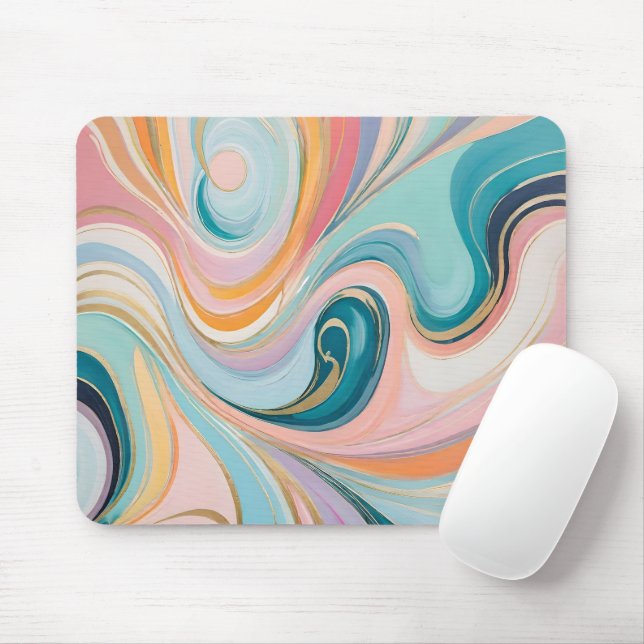 Colourful pastel metallic marble pattern mouse pad (With Mouse)
