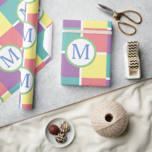 Colourful Pastel Modern Custom Monogram Initial Wrapping Paper