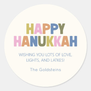 Colourful Pastel Modern Hanukkah Holiday Greeting Classic Round Sticker