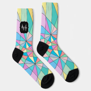 Colourful Pastel Mosaic Triangle Pattern Monogram Socks