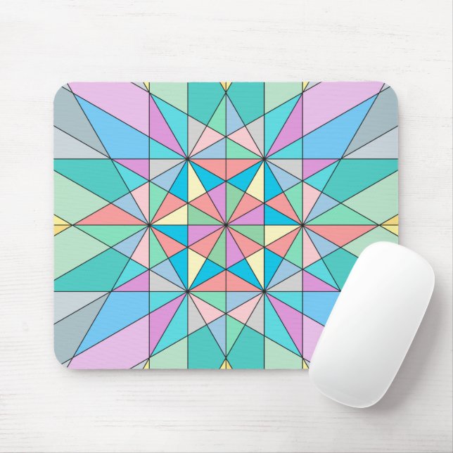 Colourful Pastel Mosaic Triangle Star Pattern Mouse Pad (With Mouse)