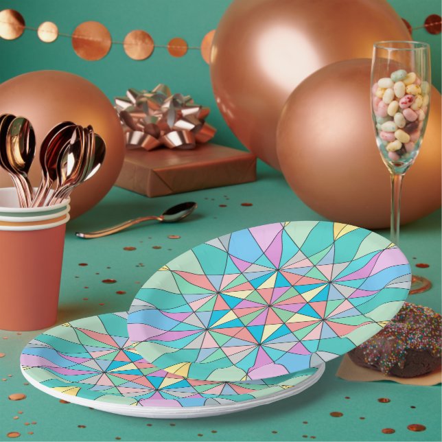 Colourful Pastel Mosaic Triangle Star Pattern Paper Plate (Multi)