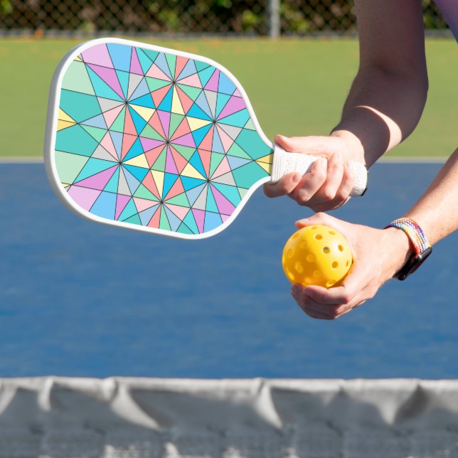 Colourful Pastel Mosaic Triangle Star Pattern Pickleball Paddle (Insitu)