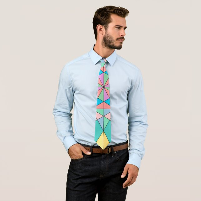 Colourful Pastel Mosaic Triangle Star Pattern Tie (In Situ)