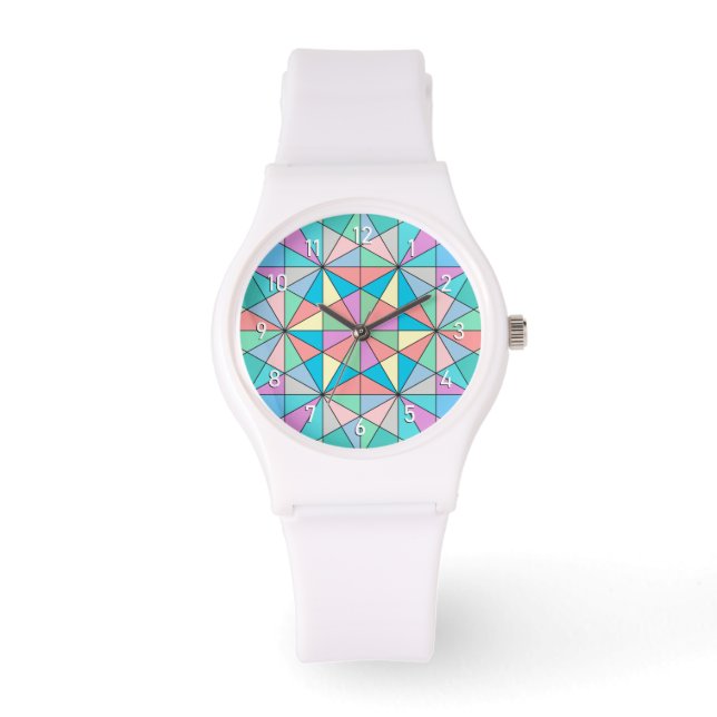 Colourful Pastel Mosaic Triangle Star Pattern Watch (Front)