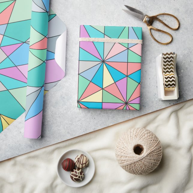 Colourful Pastel Mosaic Triangle Star Pattern Wrapping Paper (Crafts)
