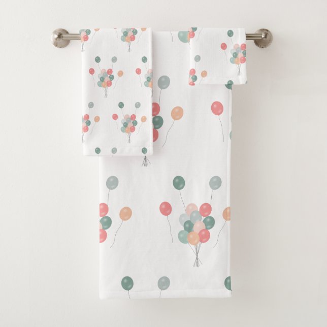 Colourful Pastel Party Balloons  Bath Towel Set (Insitu)