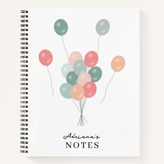 Colourful Pastel Party Balloons Personalized  Notebook (Front)