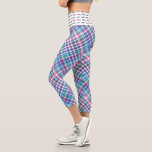 Colourful Pastel Plaid with Dachshund Waist Capri Leggings
