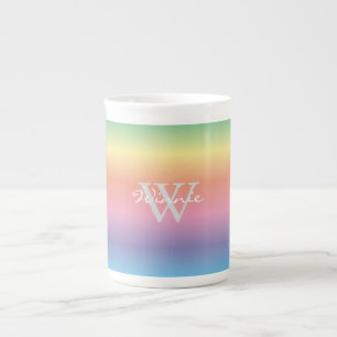 Colourful Pastel Rainbow Colours Monogram Bone China Mug