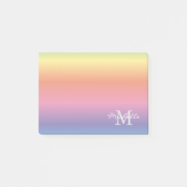 Colourful Pastel Rainbow Colours Monogram Post-it Notes (Front)