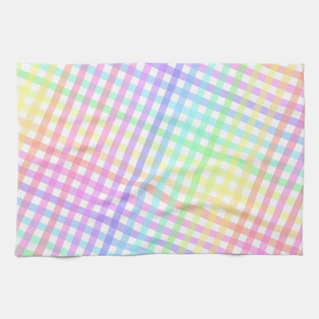 Colourful Pastel Rainbow Plaid Pattern Kitchen Towel (Horizontal)